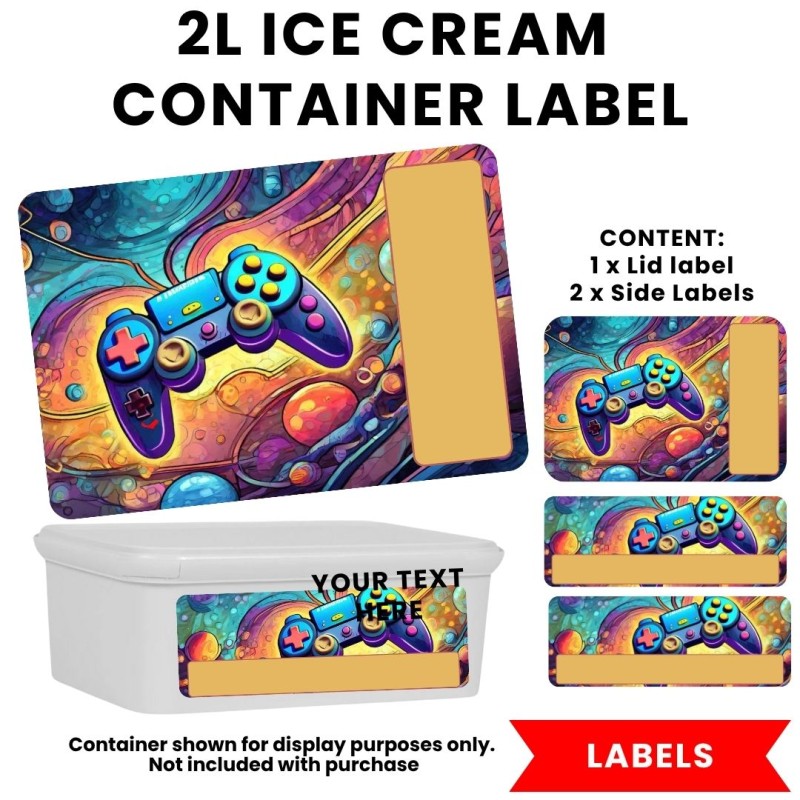 Gaming Theme Ice Cream Container 2 Liter Labels