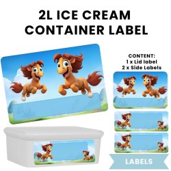 Horse Cartoon Ice Cream Container 2 Liter Labels