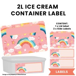 Rainbow theme Ice Cream Container 2 Liter Labels