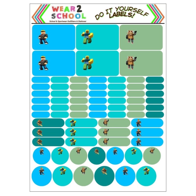 School stationery marking labels available in various themes