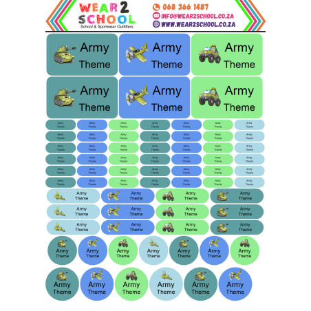 School stationery marking labels available in various themes