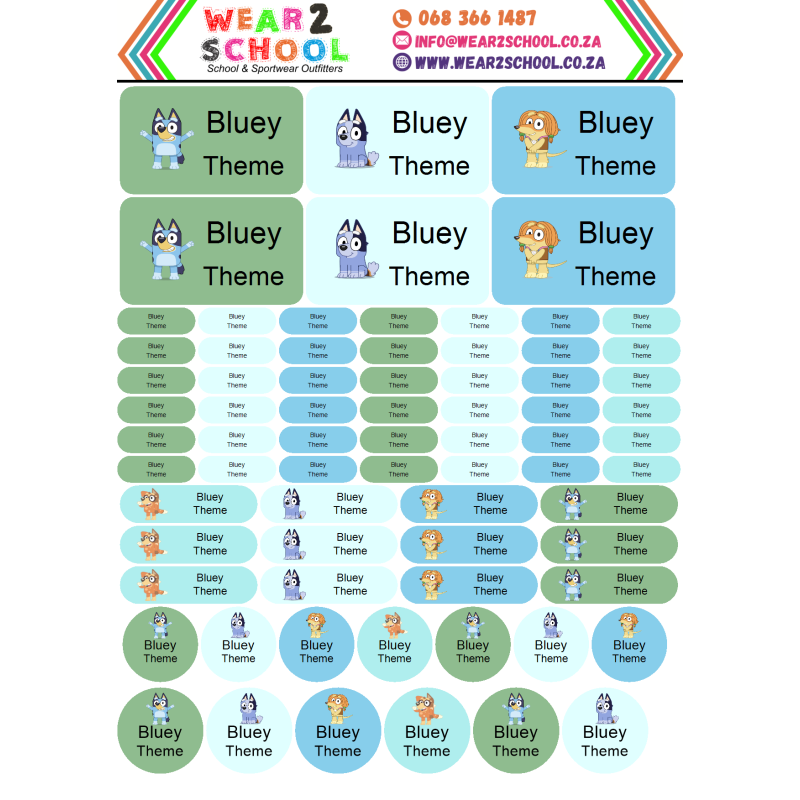 School stationery marking labels available in various themes