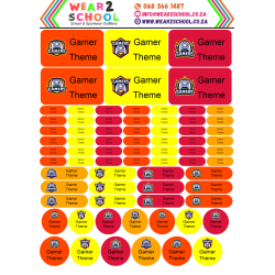 School stationery marking labels available in various themes