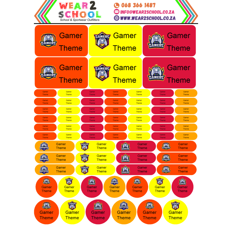 School stationery marking labels available in various themes