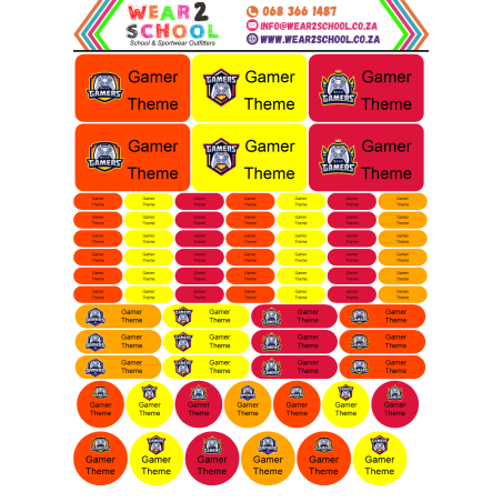 School stationery marking labels available in various themes
