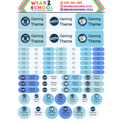 School stationery marking labels available in various themes