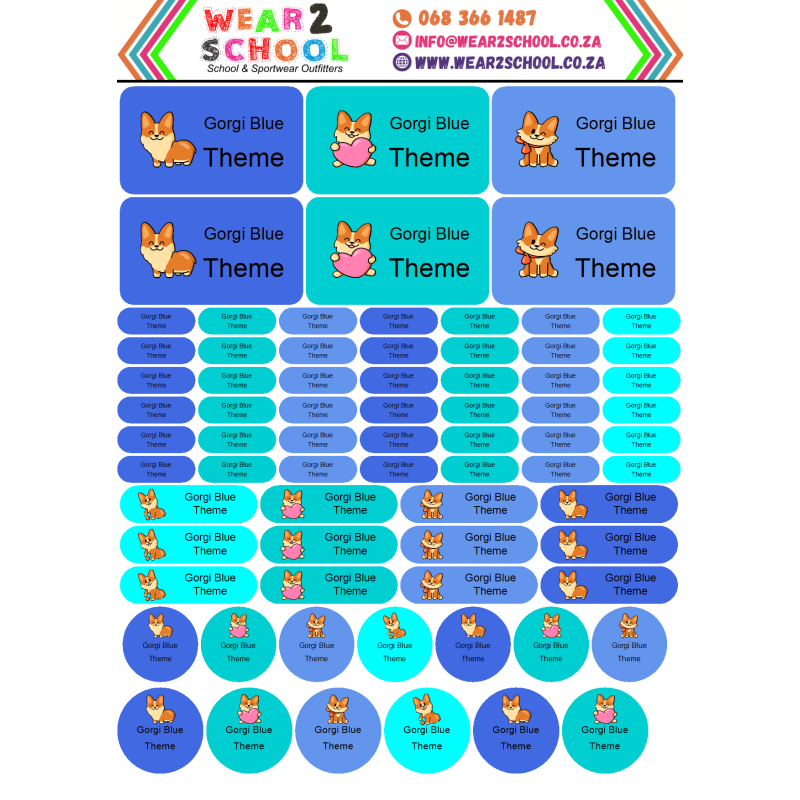School stationery marking labels available in various themes