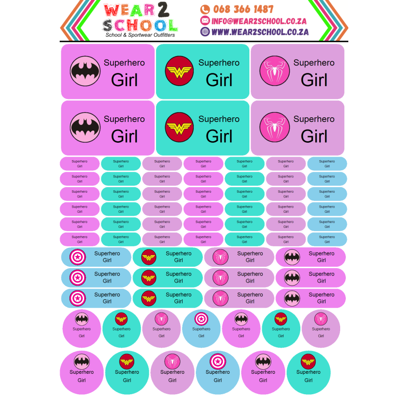 School stationery marking labels available in various themes