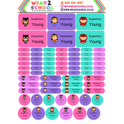 School stationery marking labels available in various themes