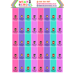 School stationery marking labels available in various themes