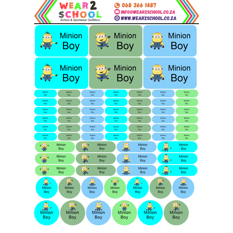 School stationery marking labels available in various themes
