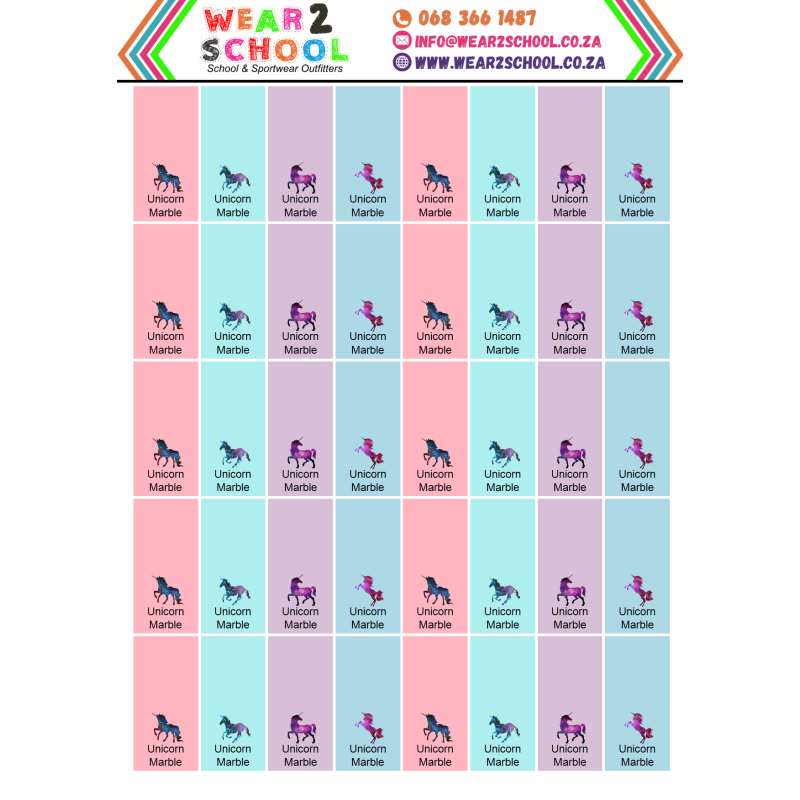 School stationery marking labels available in various themes