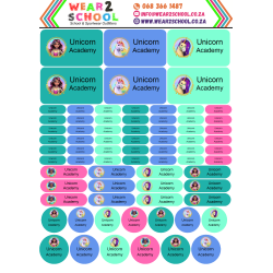 School stationery marking labels available in various themes