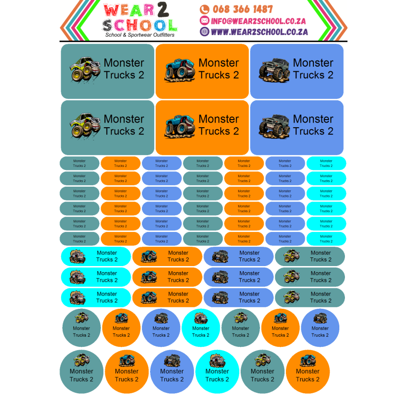 School stationery marking labels available in various themes