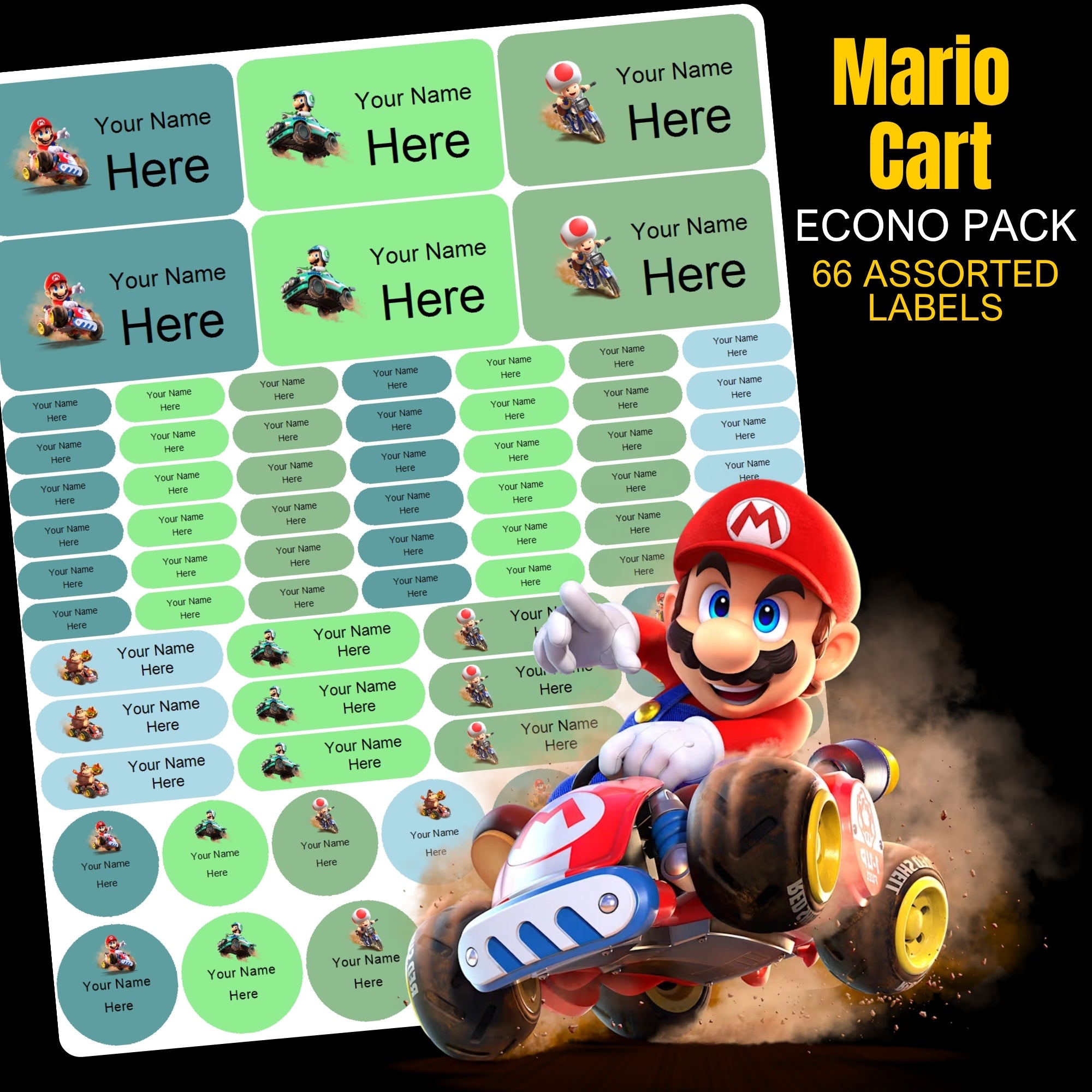 Super Mario Cart Stationery Labels
