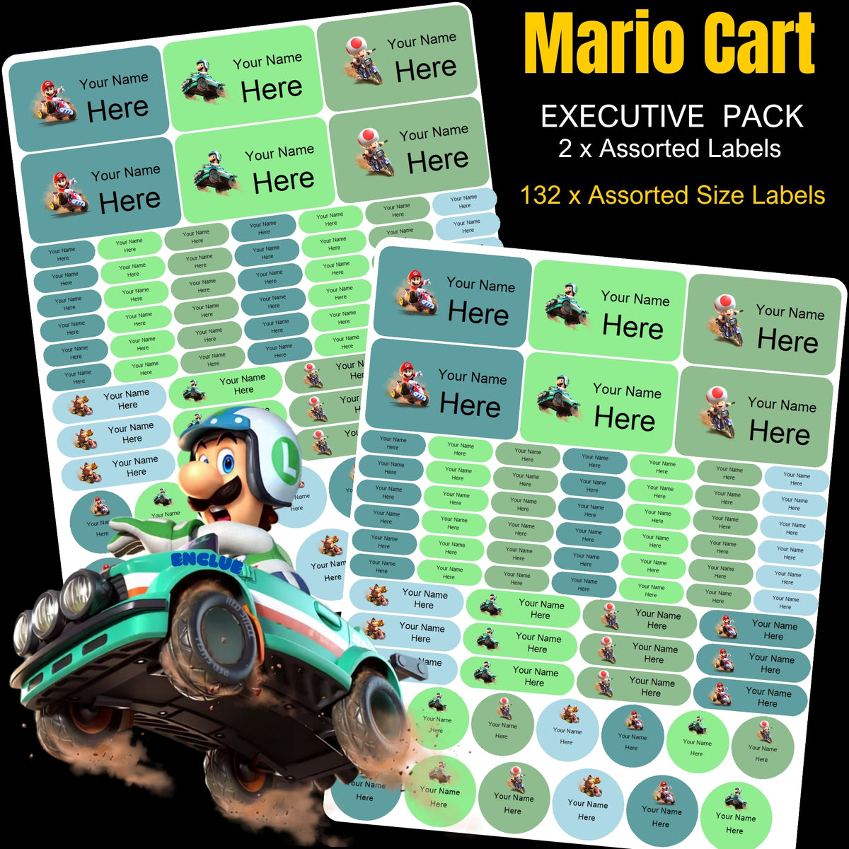Super Mario Cart Stationery Labels