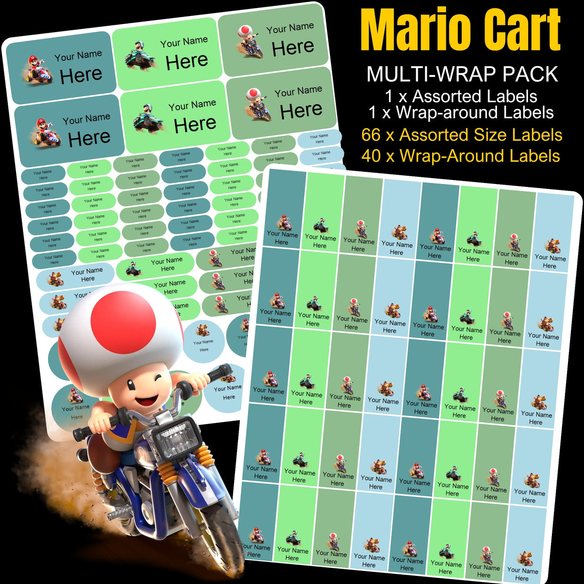 Super Mario Cart Stationery Labels