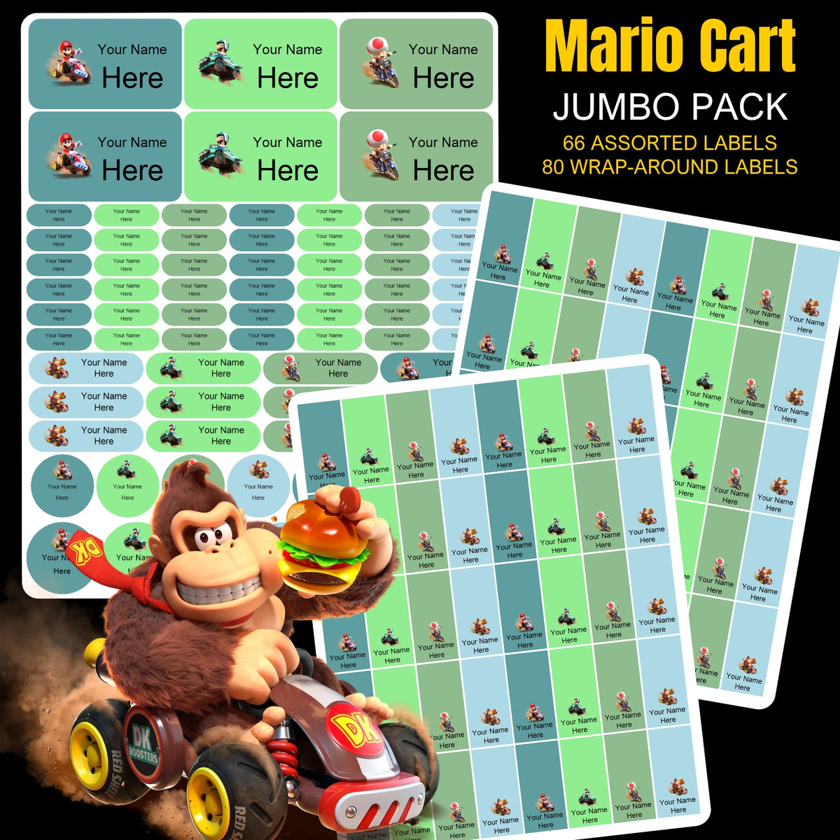 Super Mario Cart Stationery Labels
