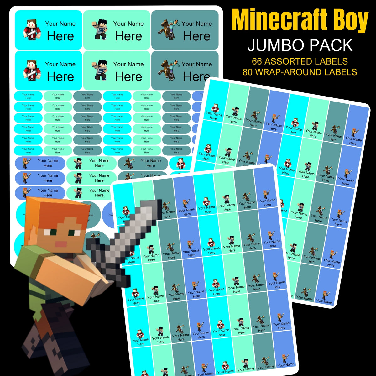 Minecraft Boy Stationery Labels