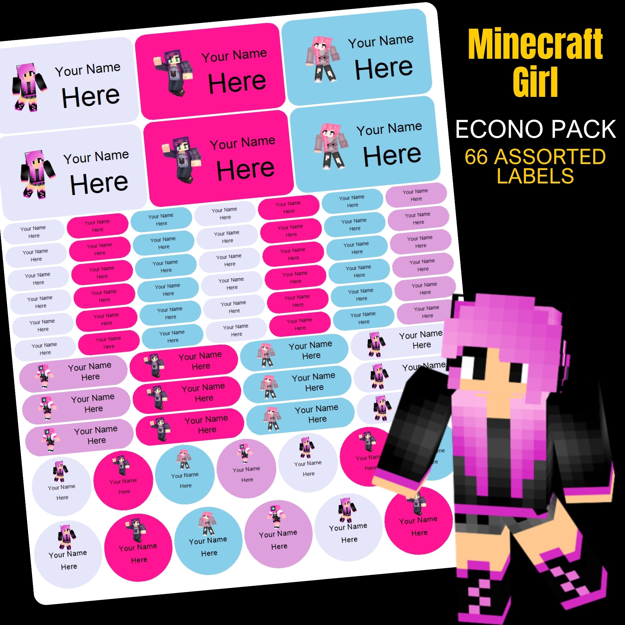 Minecraft Girl Stationery Labels