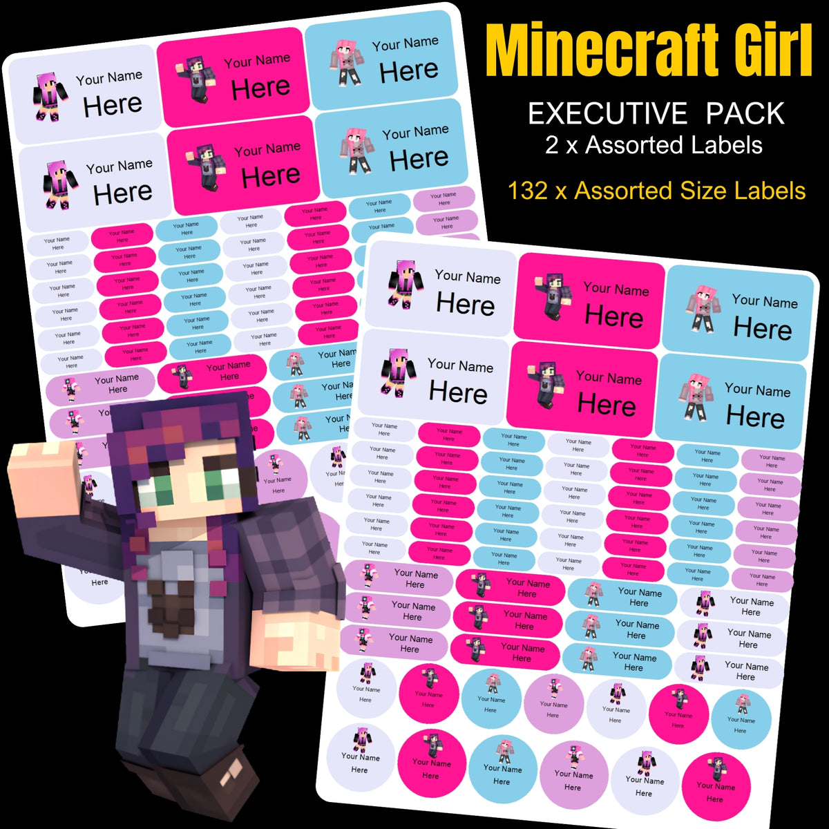 Minecraft Girl Stationery Labels