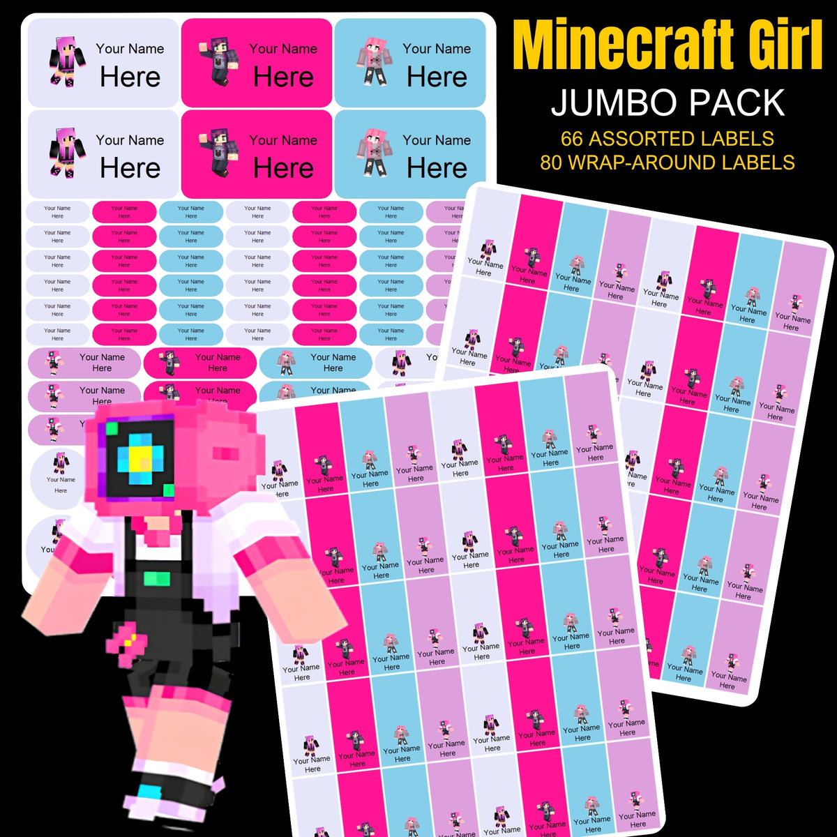 Minecraft Girl Stationery Labels