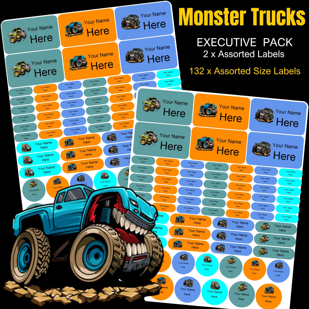 Monster Trucks Stationery Labels
