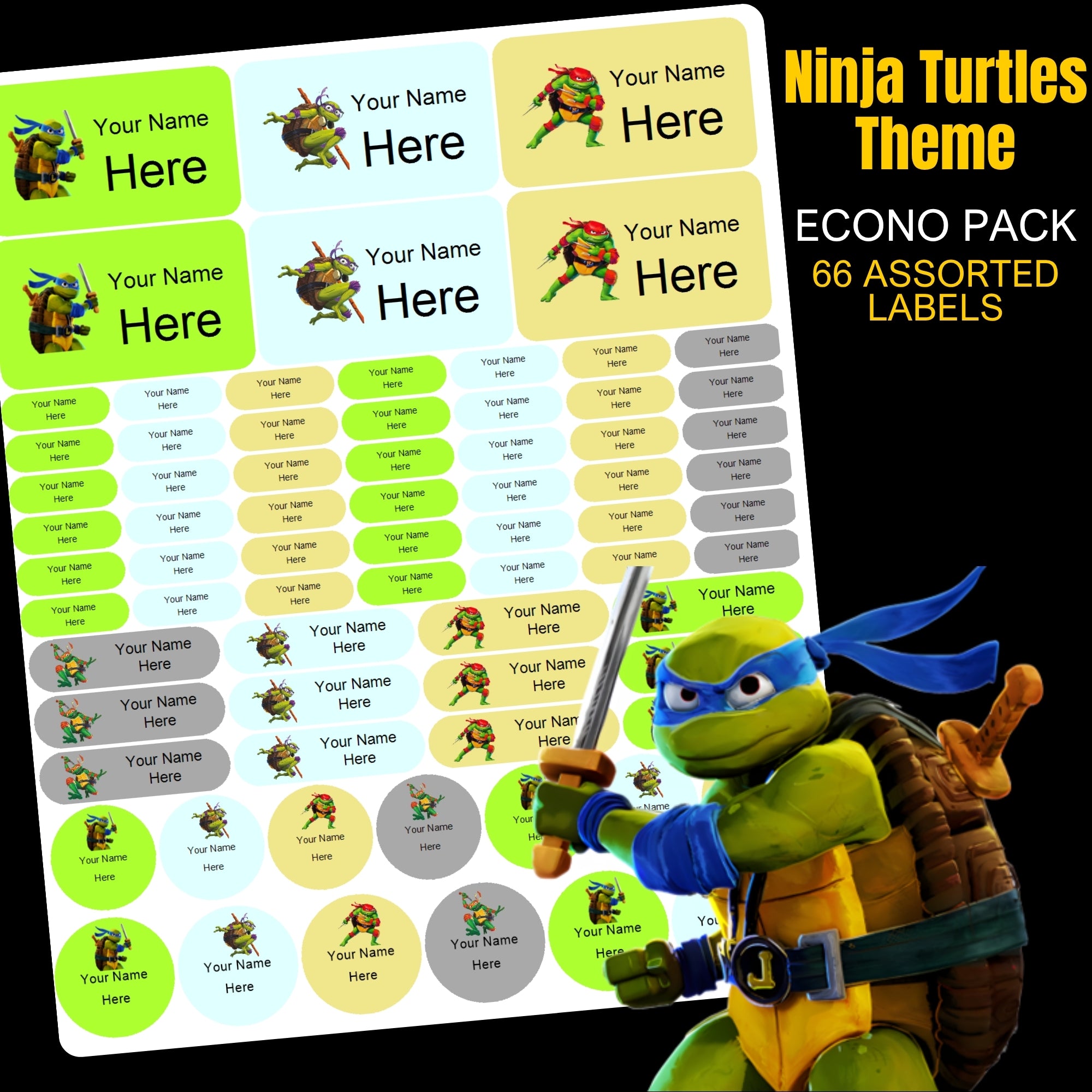 Ninja Turtles Stationery Labels