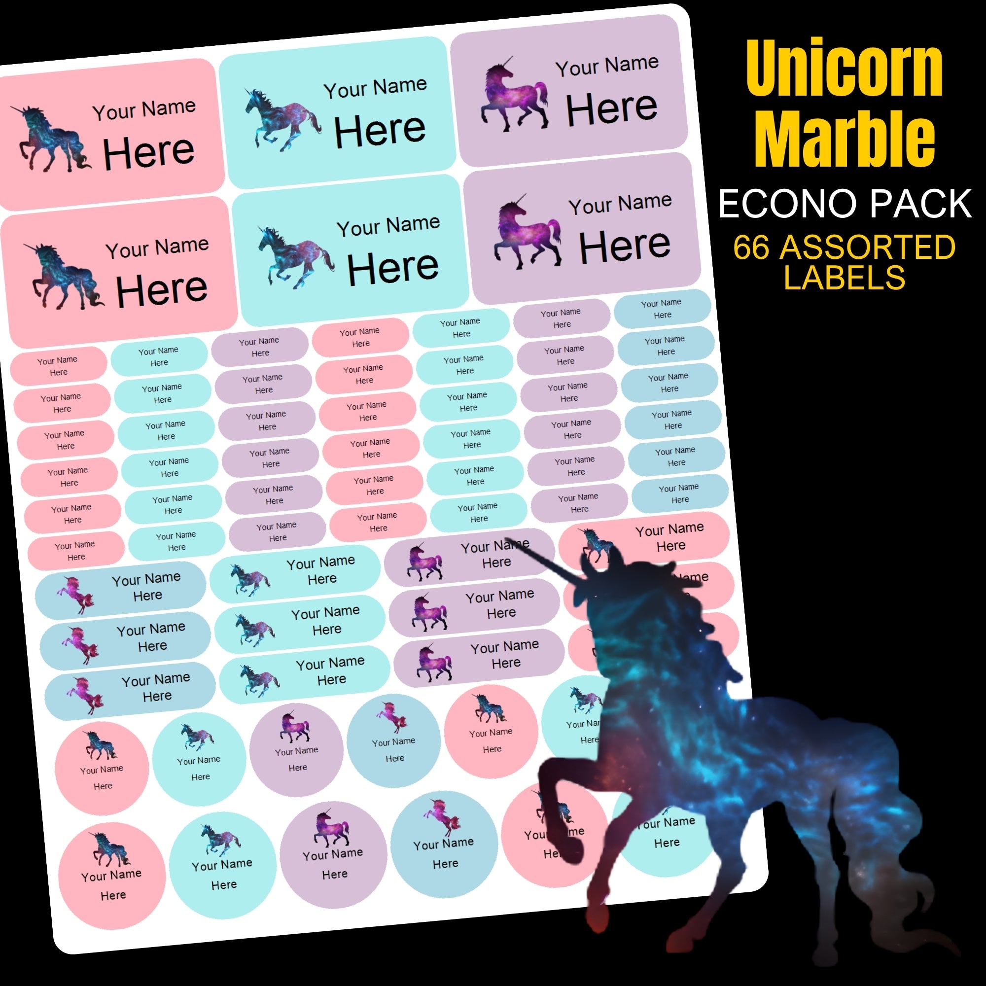 Unicorn Marble Stationery Labels