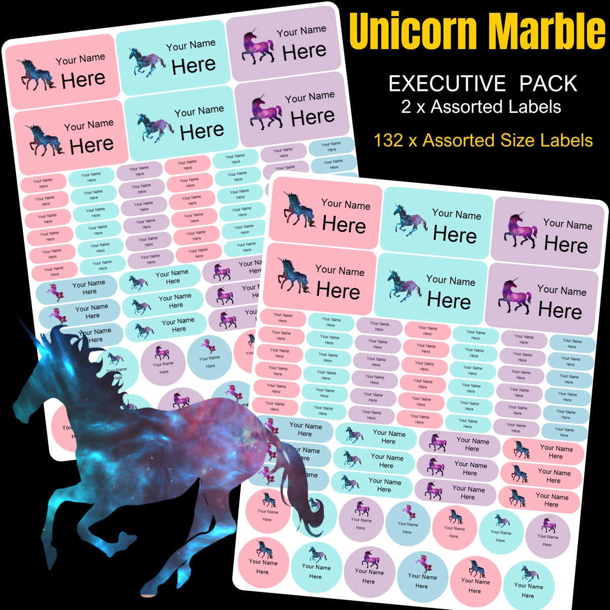 Unicorn Marble Stationery Labels