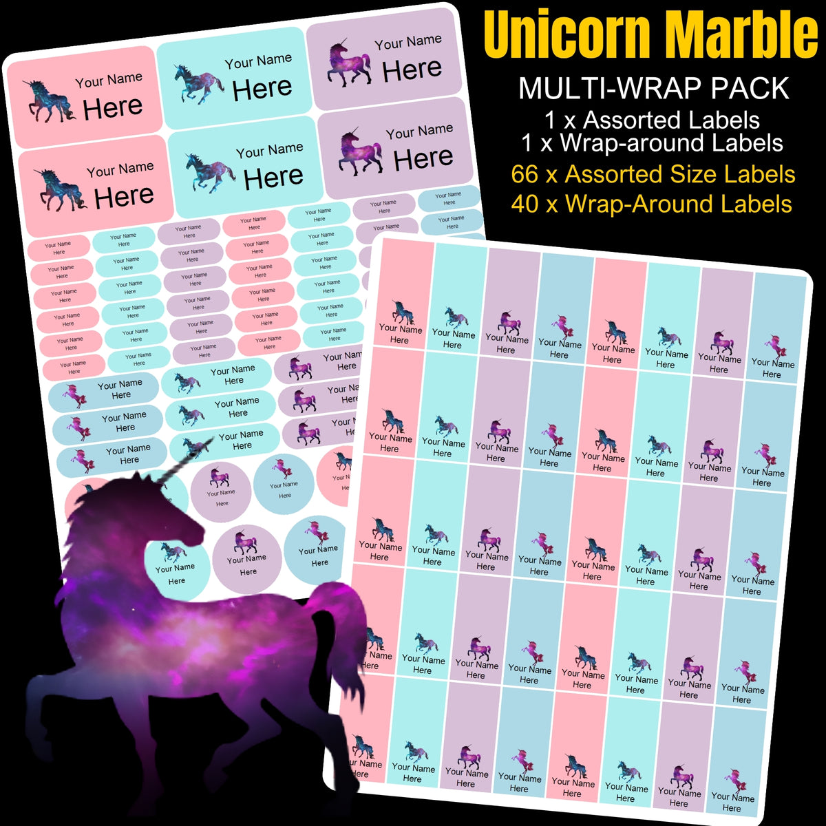 Unicorn Marble Stationery Labels