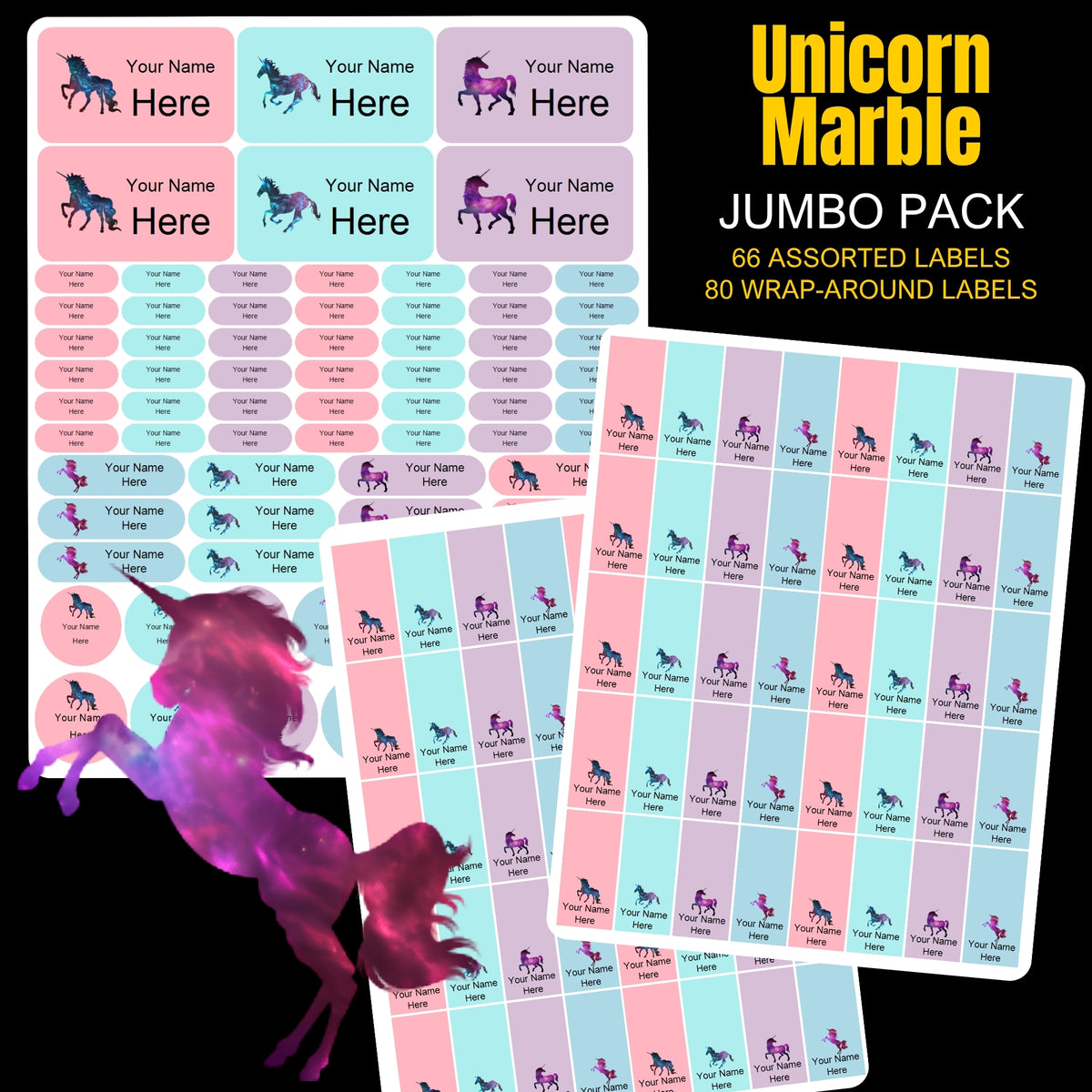 Unicorn Marble Stationery Labels