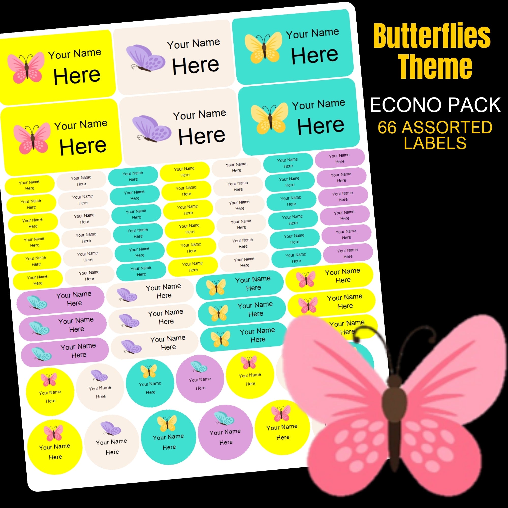 Butterlies Pastel Stationery Labels