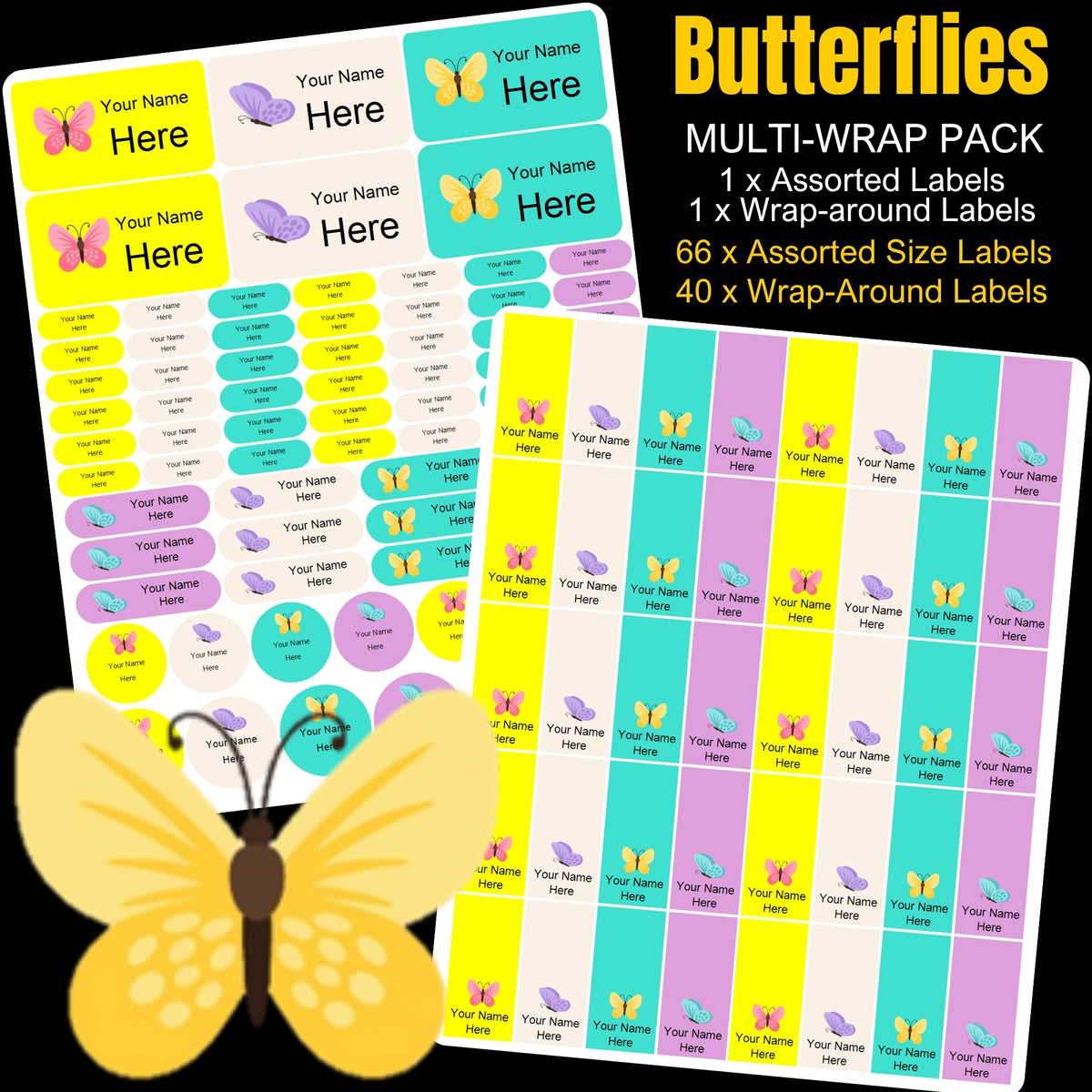 Butterlies Pastel Stationery Labels