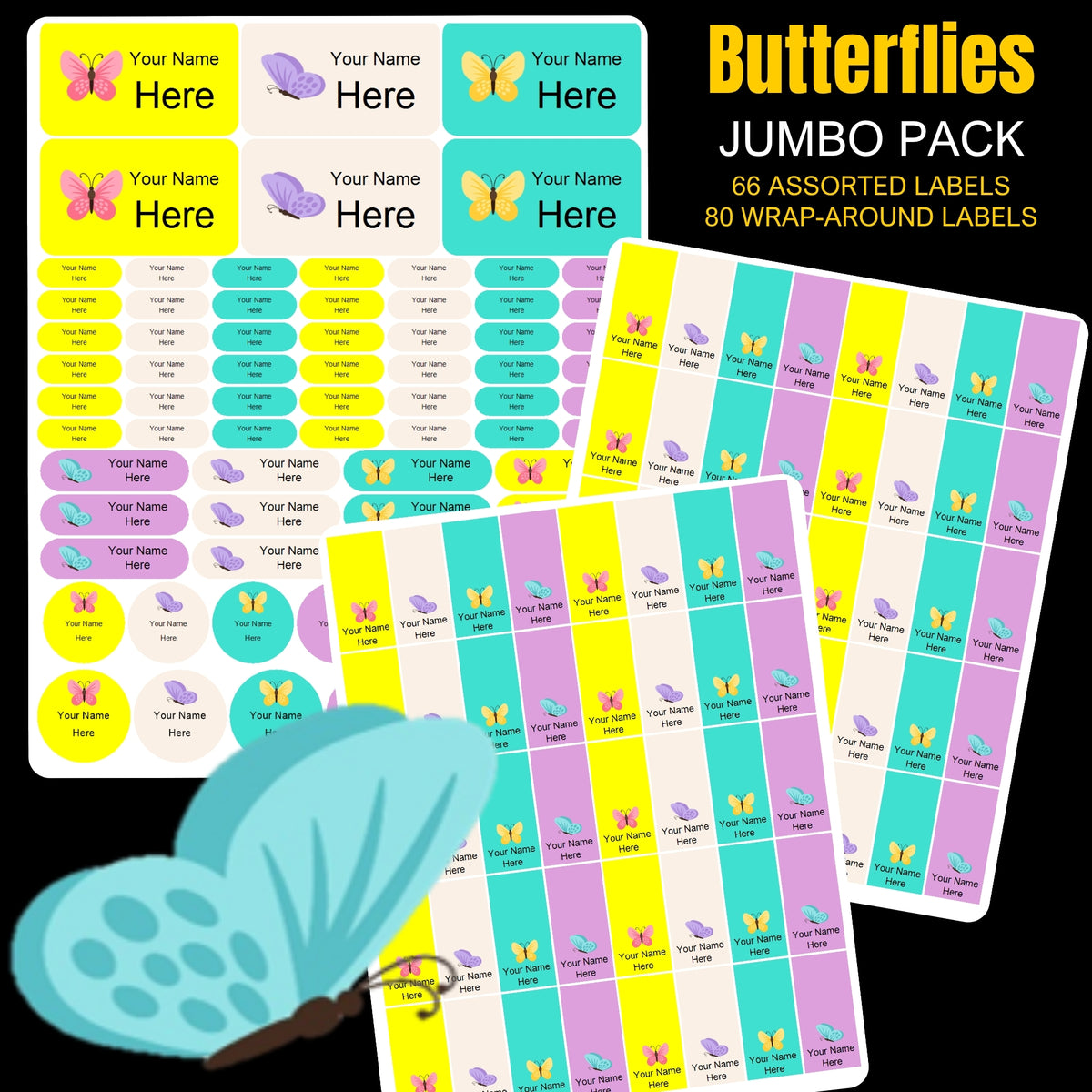 Butterlies Pastel Stationery Labels