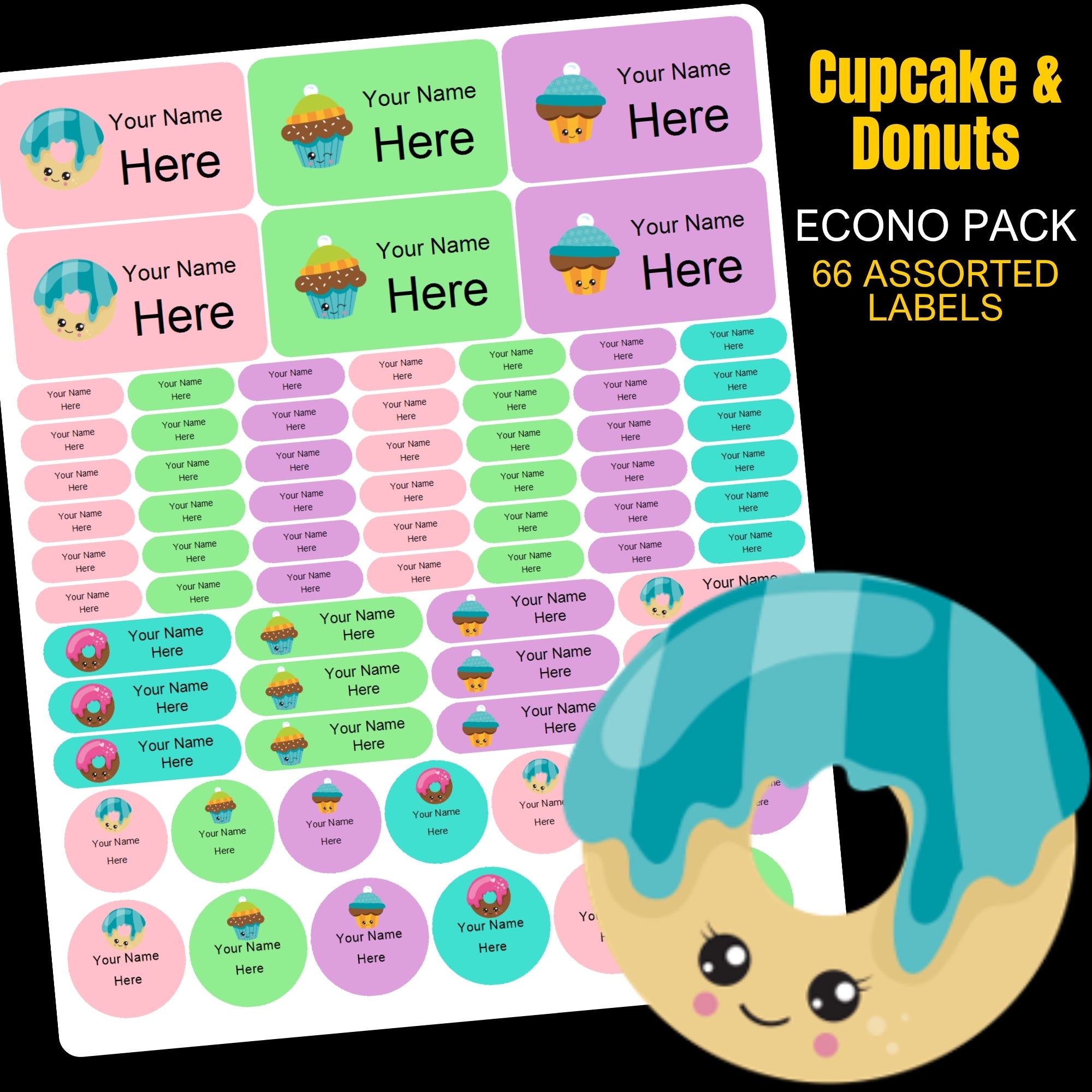 Cupcakes and Donuts Stationery Labels
