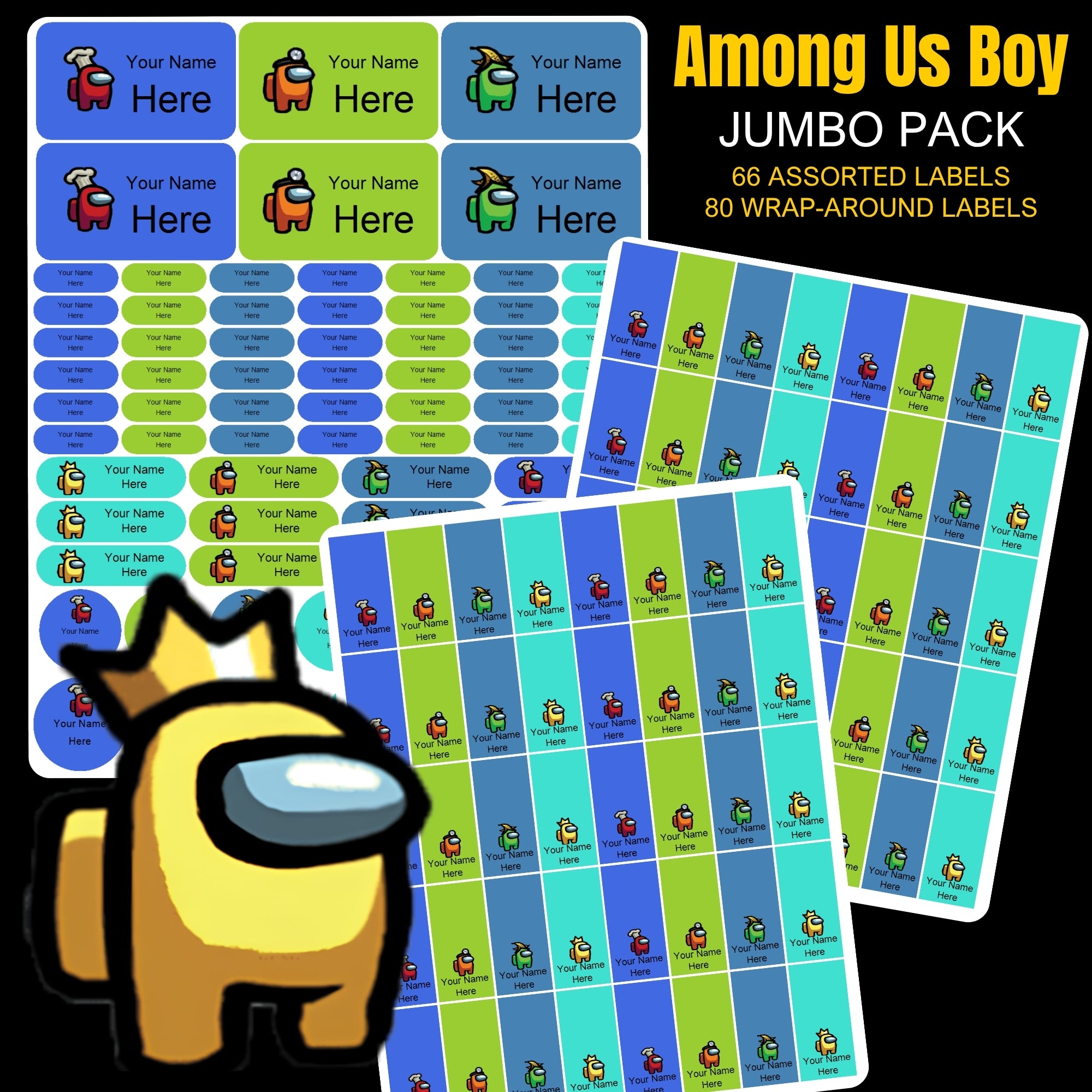 Among Us Boy Stationery Labels