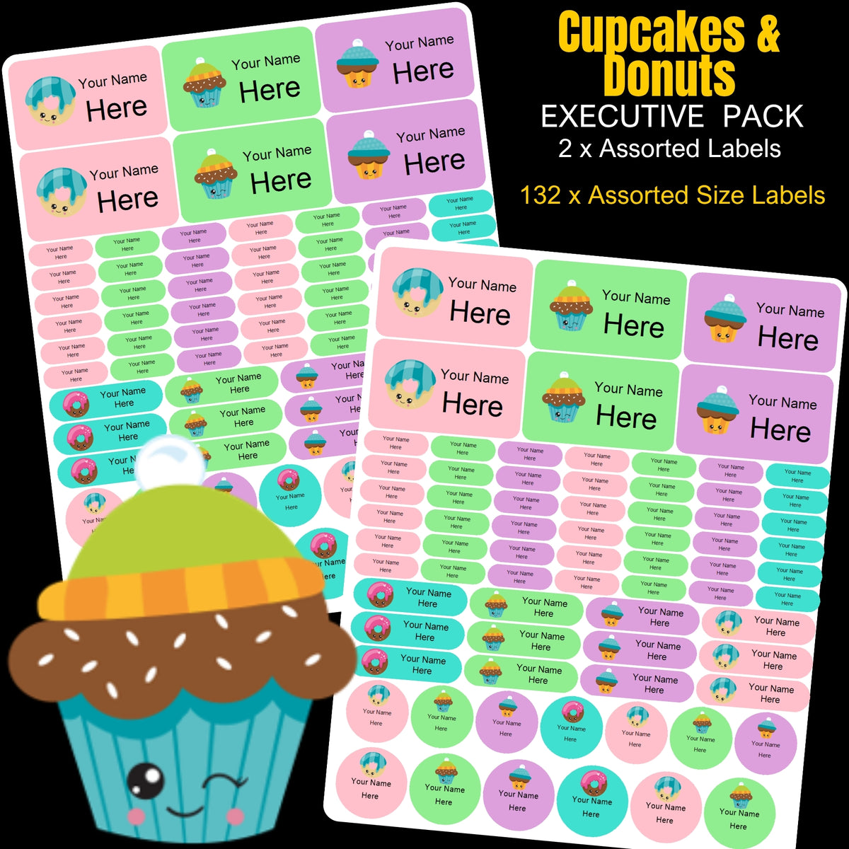 Cupcakes and Donuts Stationery Labels
