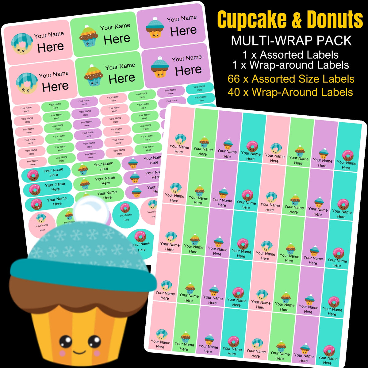 Cupcakes and Donuts Stationery Labels