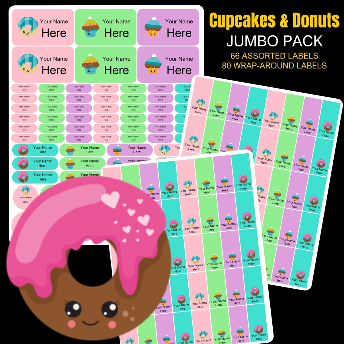 Cupcakes and Donuts Stationery Labels