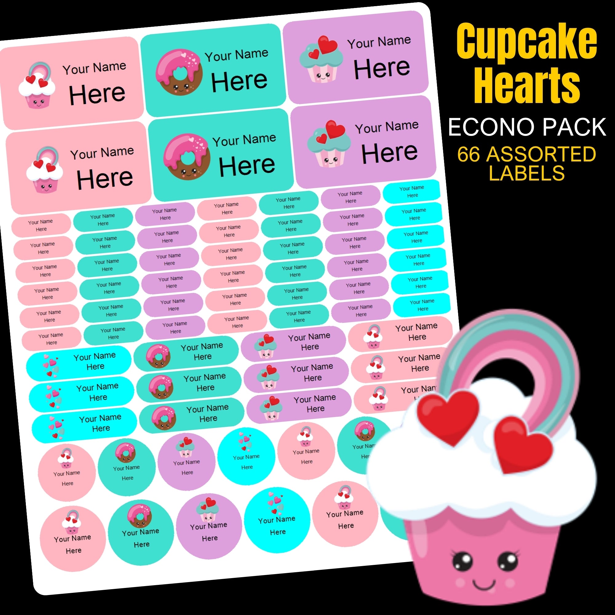 Cupcakes and Hearts Stationery Labels