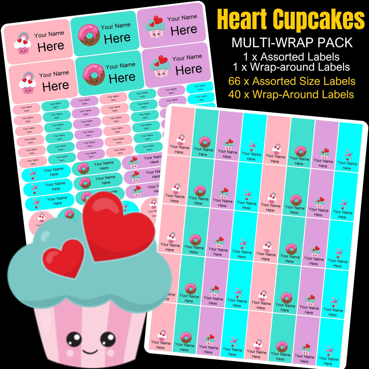 Cupcakes and Hearts Stationery Labels