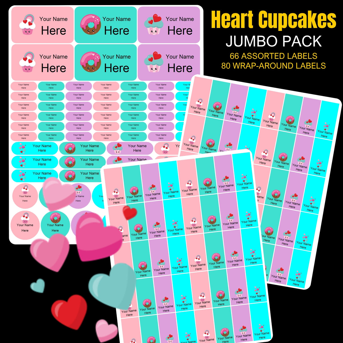 Cupcakes and Hearts Stationery Labels