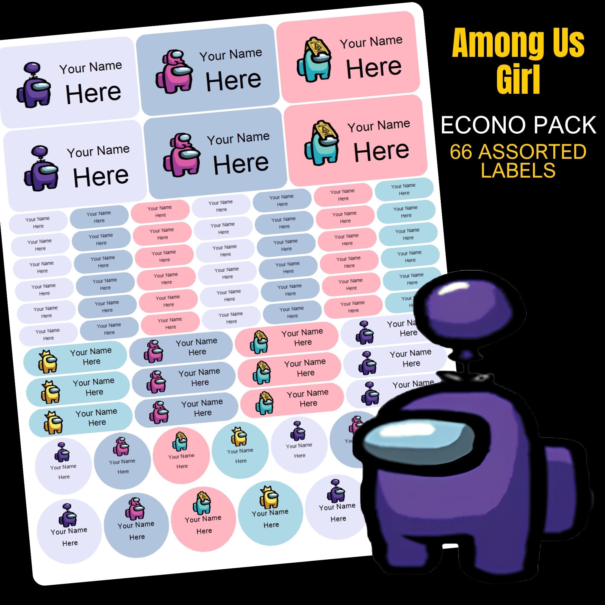 Among Us Girl Stationery Labels