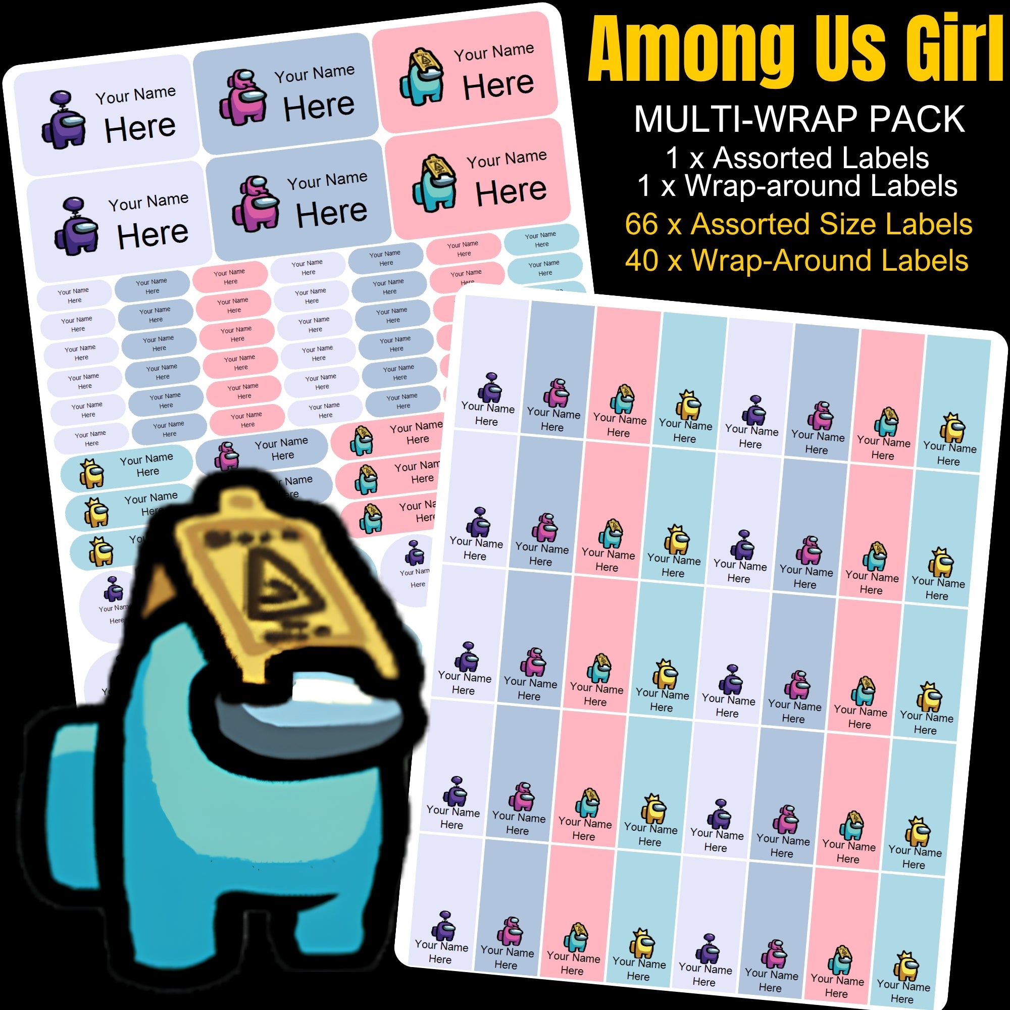 Among Us Girl Stationery Labels