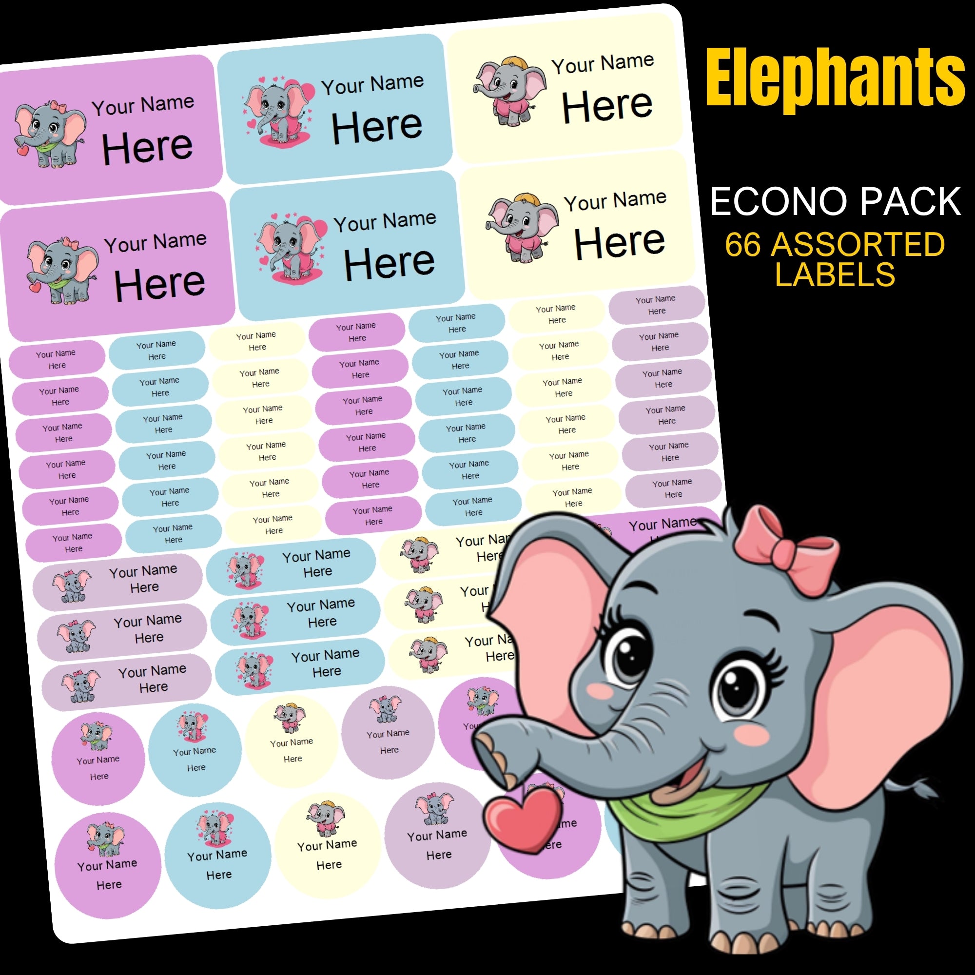 Elephants Stationery Labels