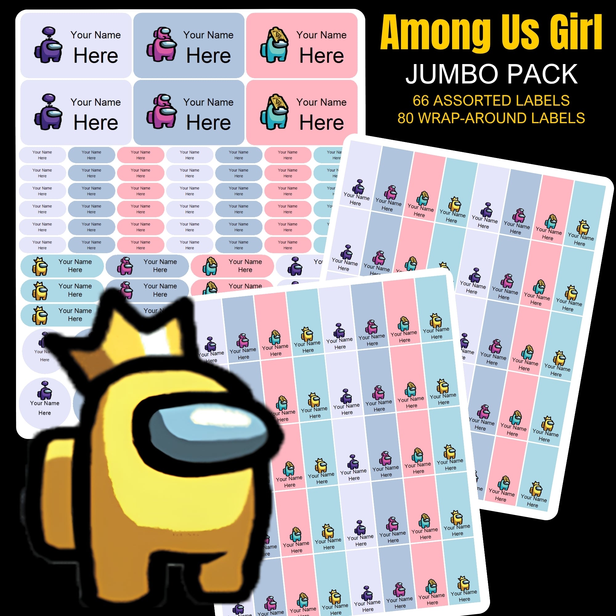 Among Us Girl Stationery Labels