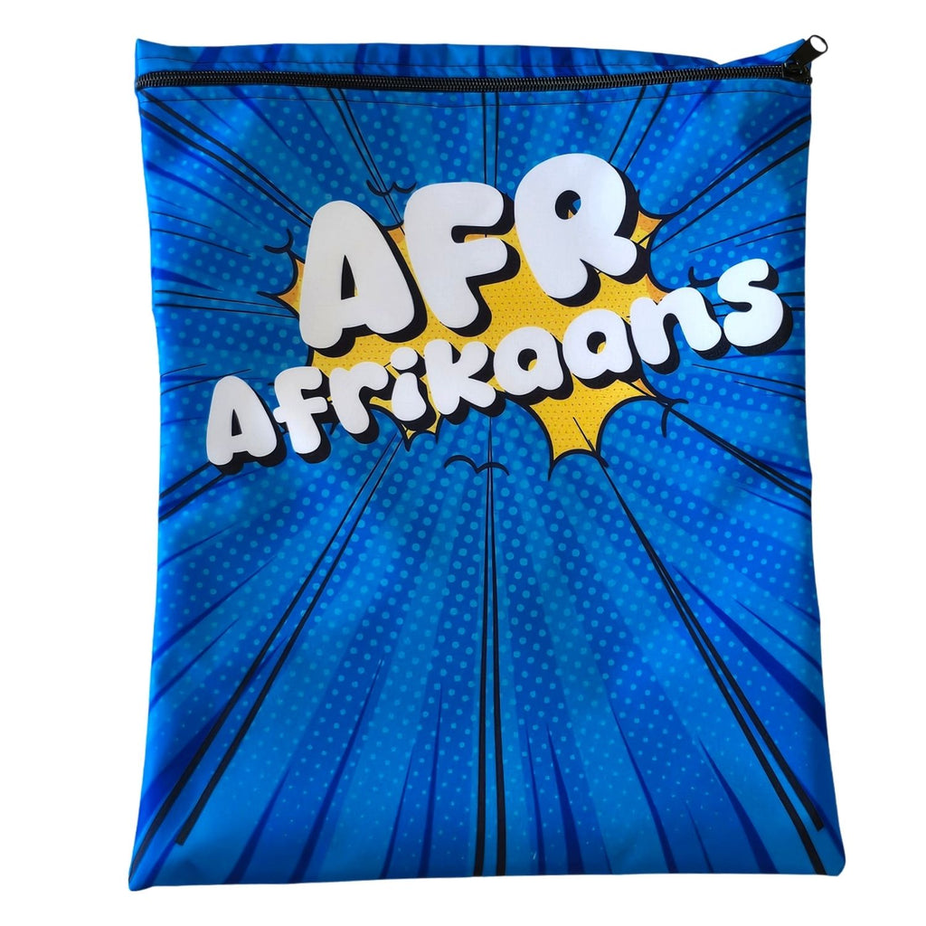 Set of 7 - Comic Design Book Bag Set with Subject Names In Afrikaans