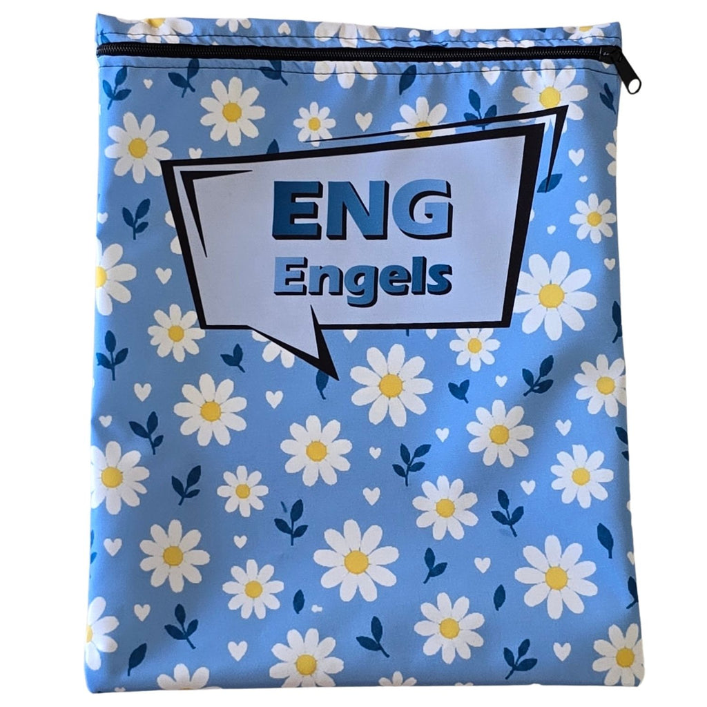 Set of 7 - Heart and Flower Design Book Bag Set with Subject Names In Afrikaans