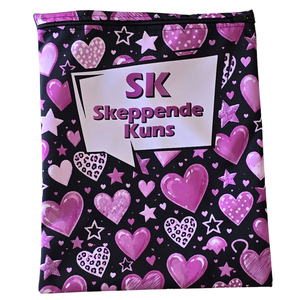 Set of 7 - Heart and Flower Design Book Bag Set with Subject Names In Afrikaans